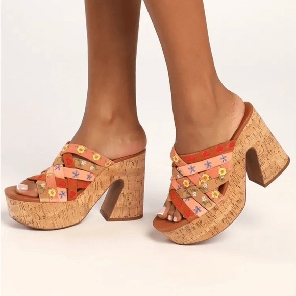 Free People Shoes - NWOT Free People Women’s Lisbon Platform Mule Sandals Floral Cork EU 40 (9 US)